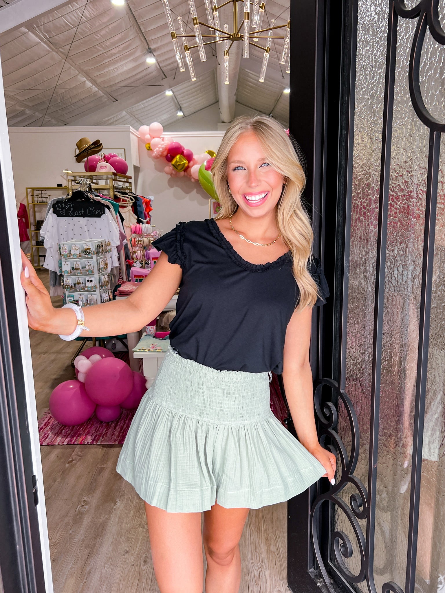 Sage Smocked Waist Short - Southern Belle Boutique