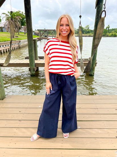 Red Buttoned Shoulder Top - Southern Belle Boutique