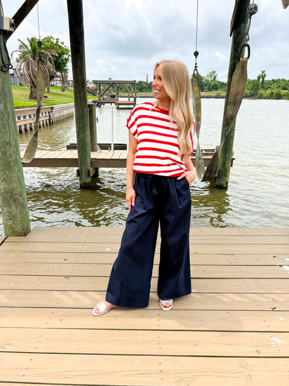 Red Buttoned Shoulder Top - Southern Belle Boutique