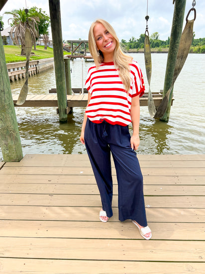 Navy Linen Pant - Southern Belle Boutique