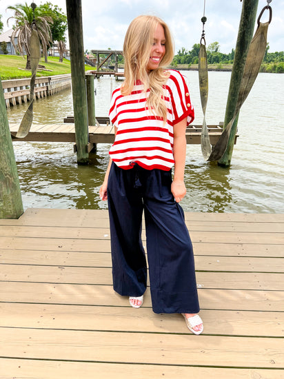 Red Buttoned Shoulder Top - Southern Belle Boutique