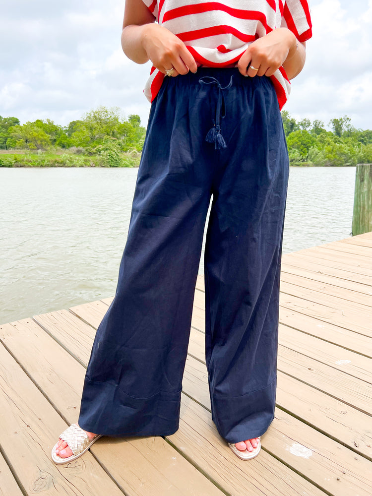 Navy Linen Pant - Southern Belle Boutique