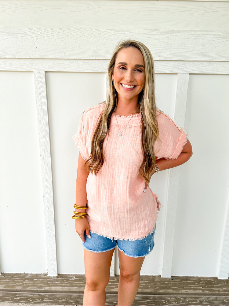 Pink Frayed Gauze Top - Southern Belle Boutique