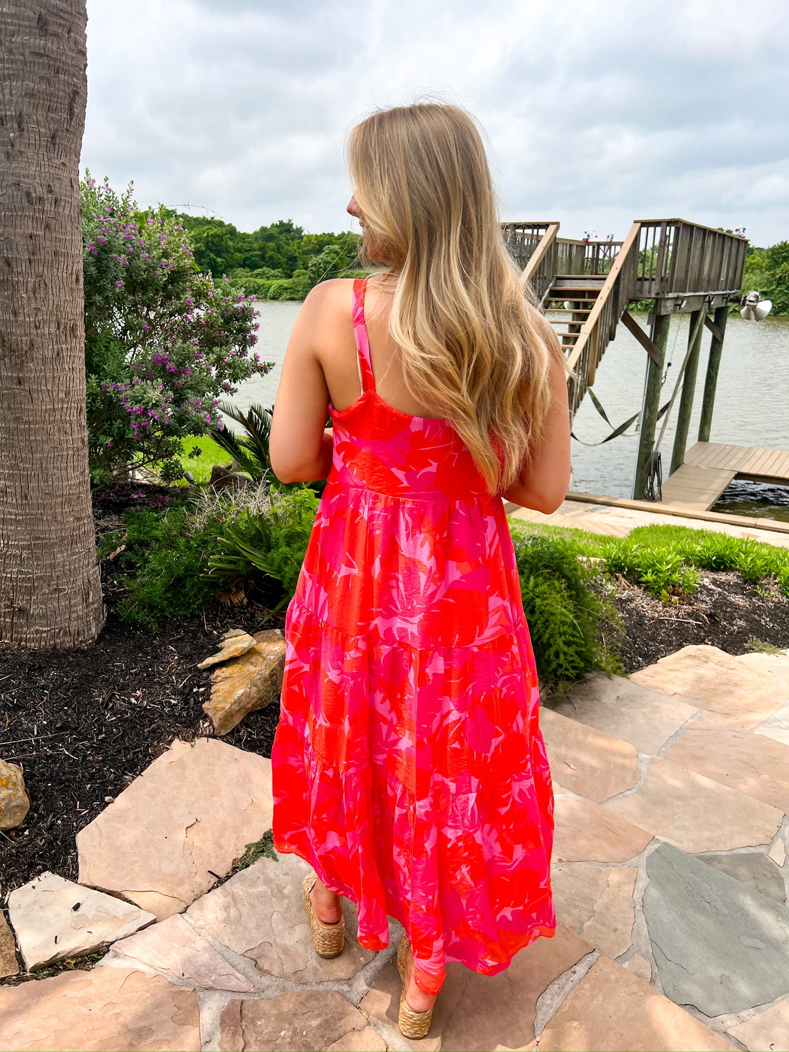 Hot Pink Floral Print Midi Dress - Southern Belle Boutique