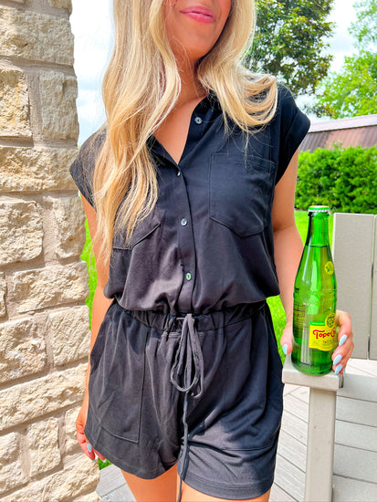 Black Utility Romper - Southern Belle Boutique