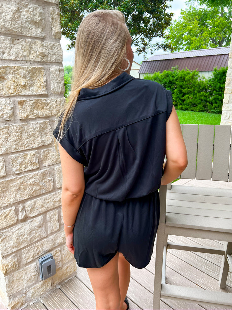 Black Utility Romper - Southern Belle Boutique