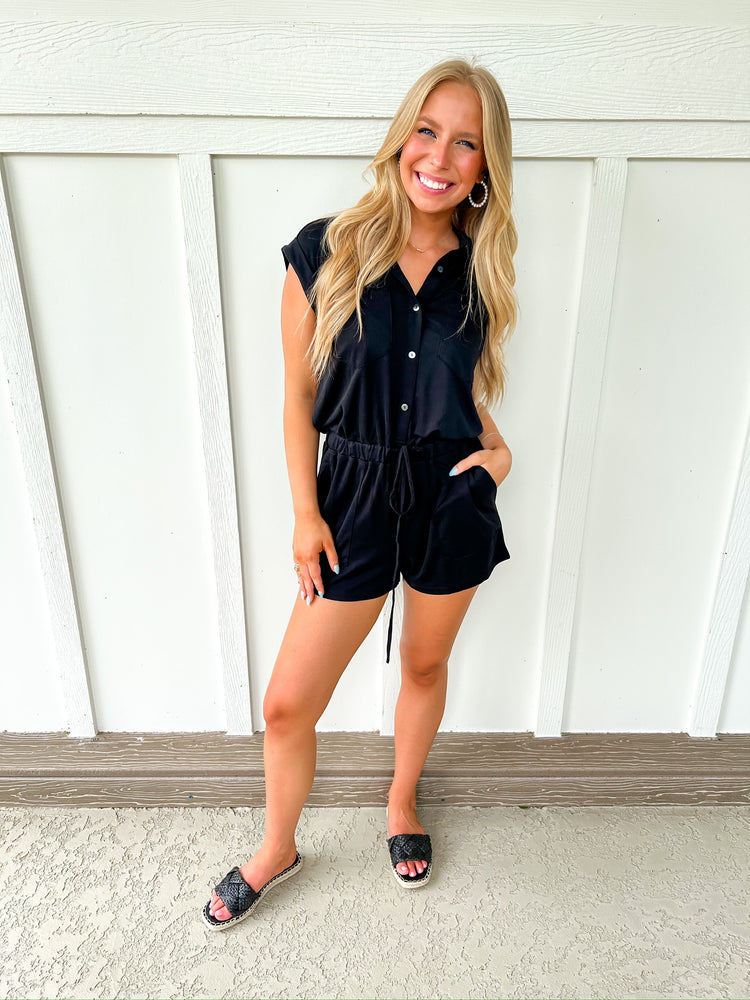 Black Utility Romper - Southern Belle Boutique