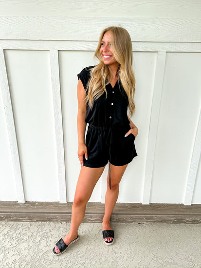 Black Utility Romper - Southern Belle Boutique