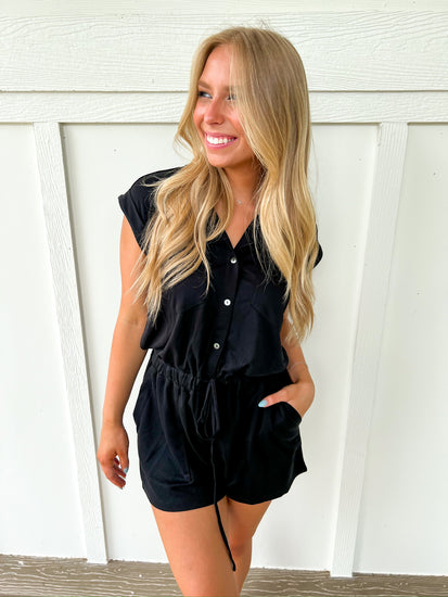 Black Utility Romper - Southern Belle Boutique