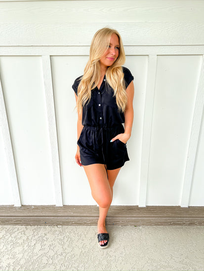 Black Utility Romper - Southern Belle Boutique