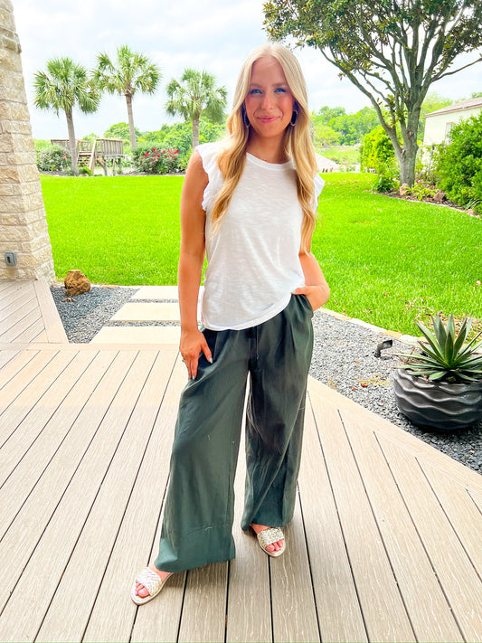 Deep Green Linen Pant - Southern Belle Boutique