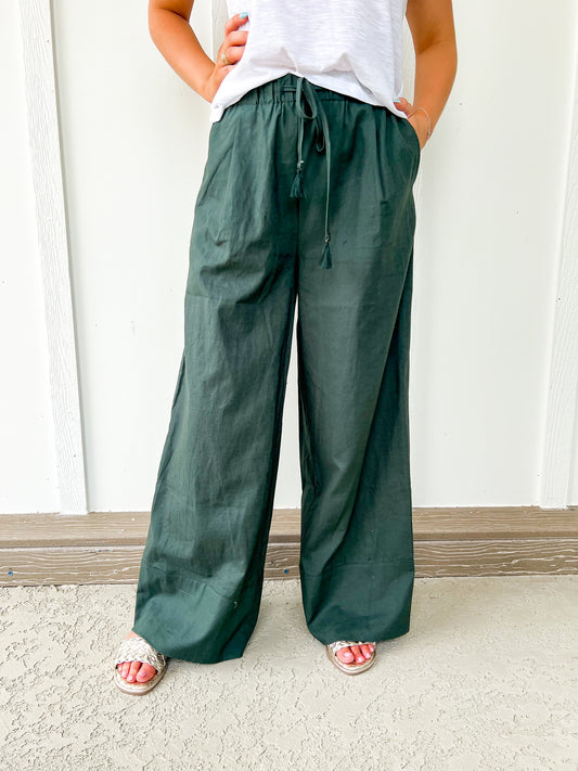 Deep Green Linen Pant - Southern Belle Boutique