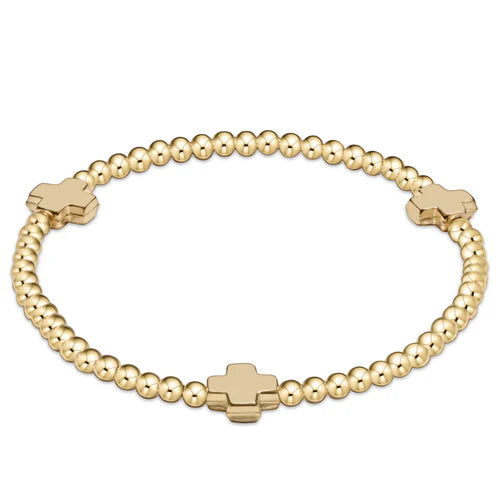 Signature Cross Small Gold Pattern 2mm Bead Bracelet