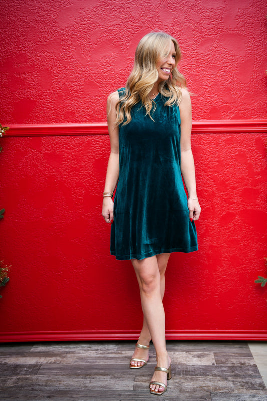 Justine Velvet Swing Dress - Clover - Southern Belle Boutique