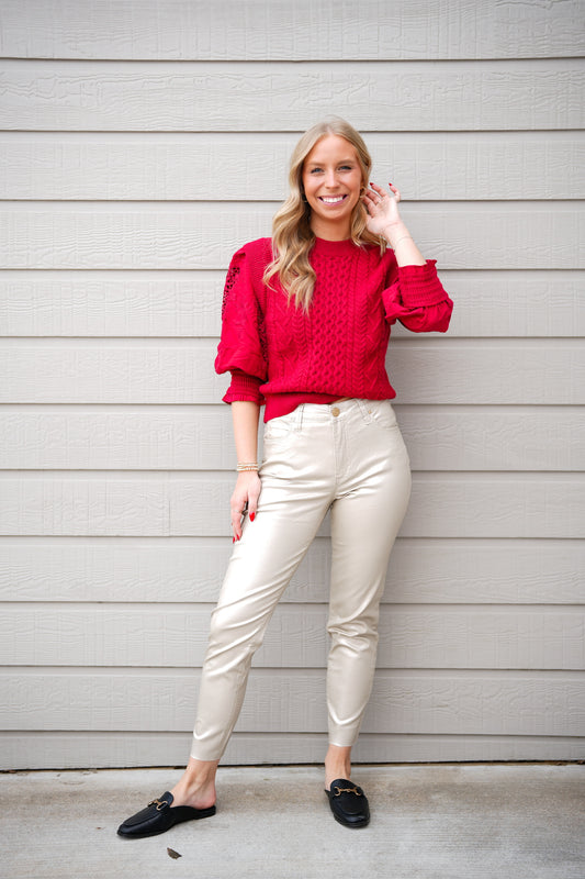 Natasha Embroidered Sweater - Vermilion