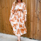 Floral Print Midi Dress - Warm Peach