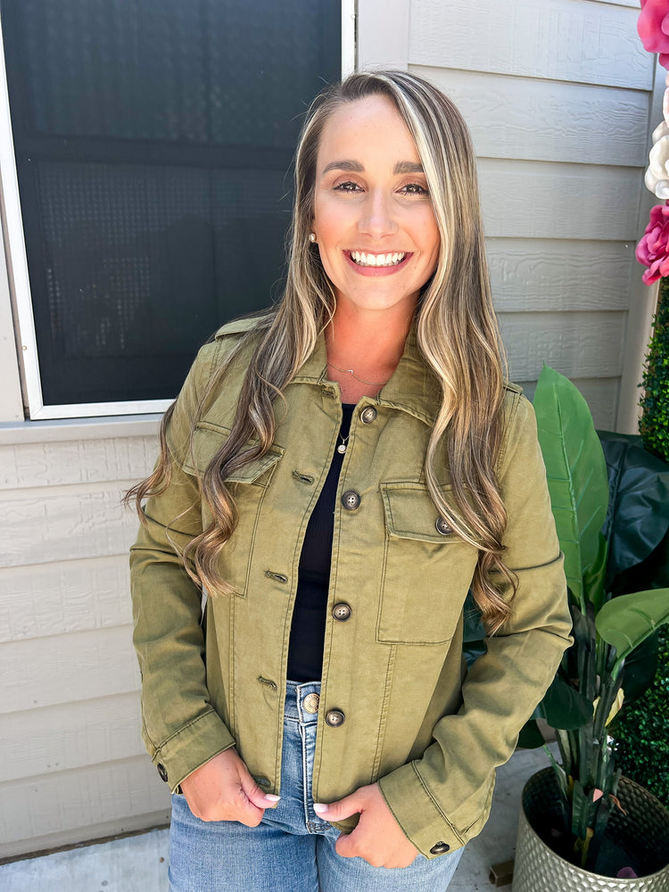 Rosalyn Trucker Jacket - Olive - Southern Belle Boutique