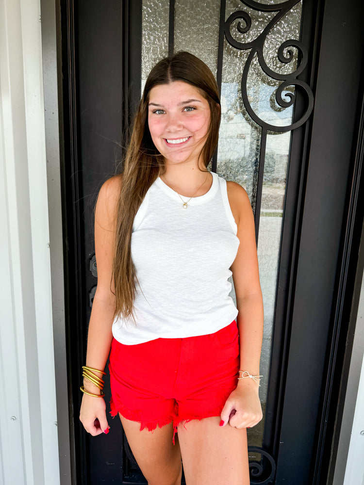 White Racer Back Ribbed Tank