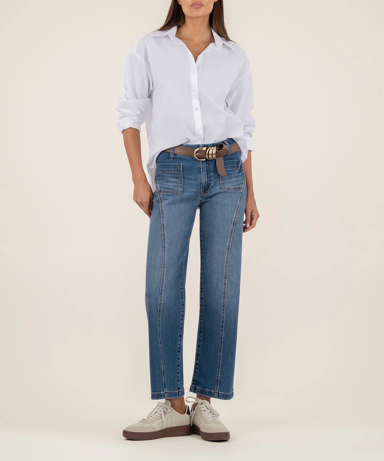 Charlotte HR Wide Leg Front Seam Patch Jeans - Vibrant