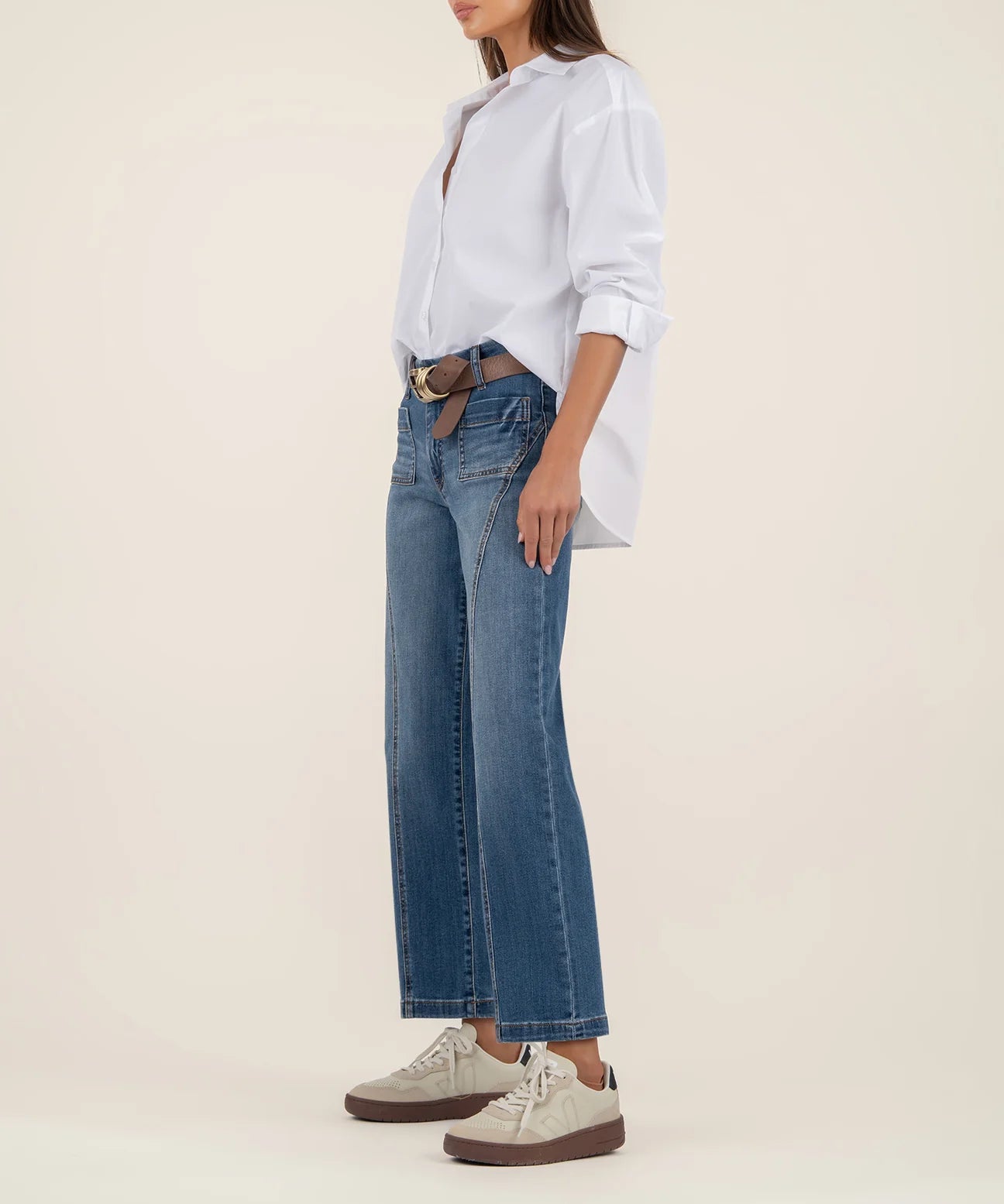 Charlotte HR Wide Leg Front Seam Patch Jeans - Vibrant