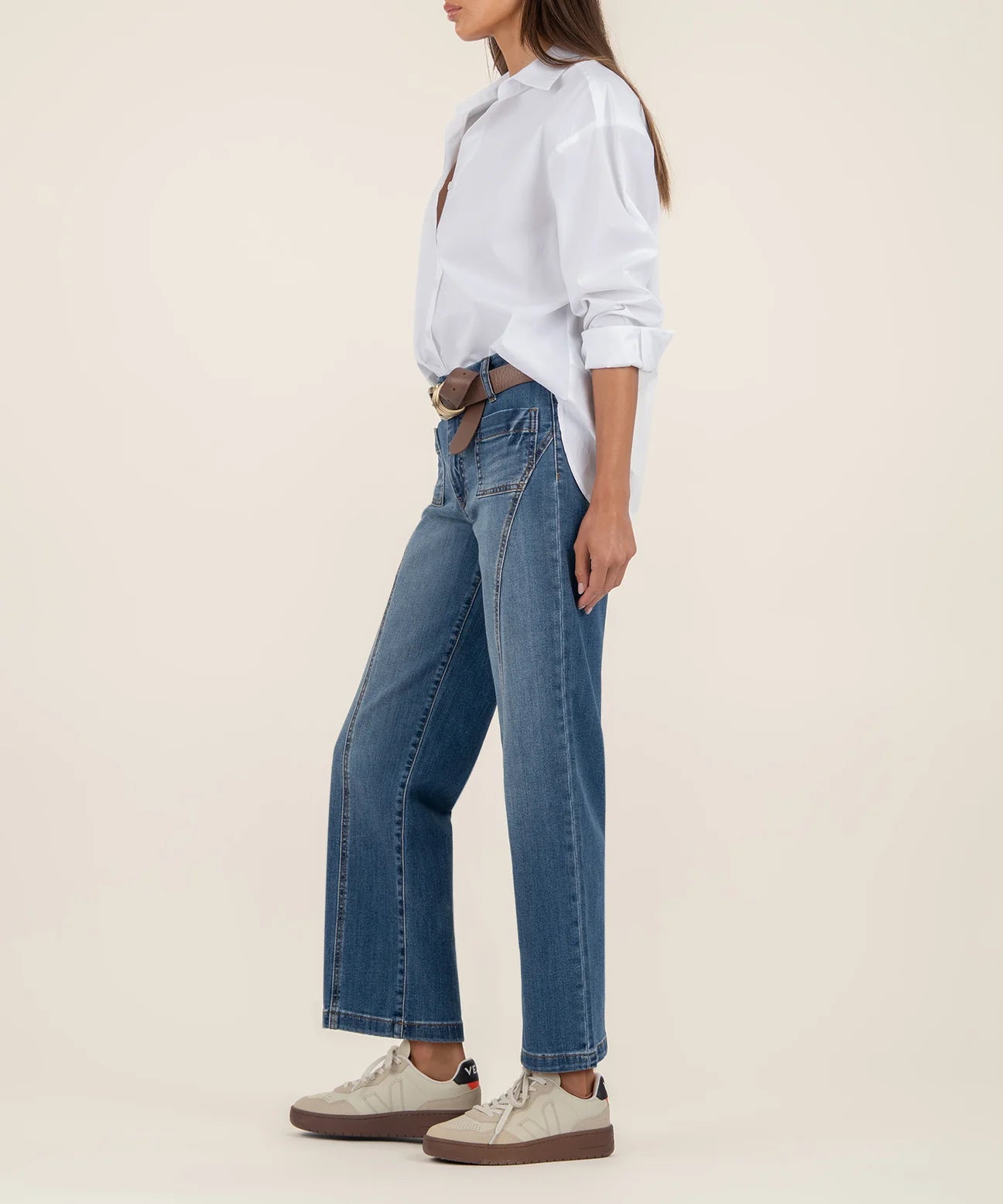 Charlotte HR Wide Leg Front Seam Patch Jeans - Vibrant