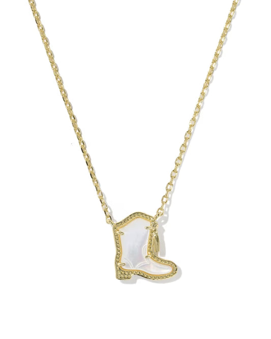 Drill Team Boot Pendant Necklace - Gold Ivory Mother of Pearl