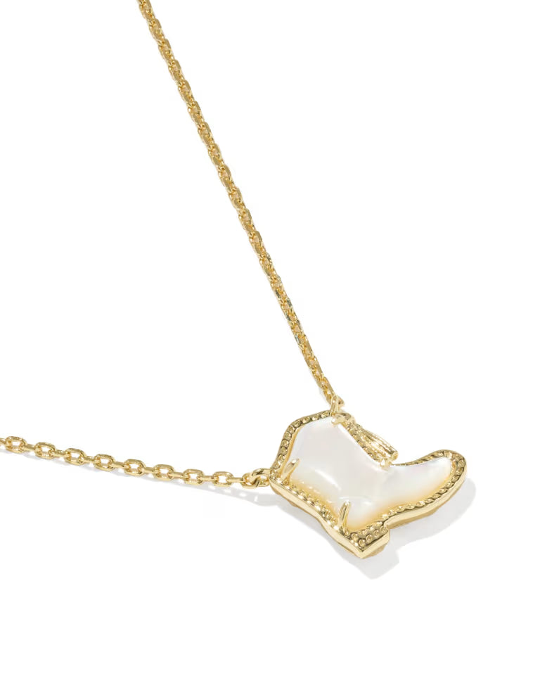 Drill Team Boot Pendant Necklace - Gold Ivory Mother of Pearl