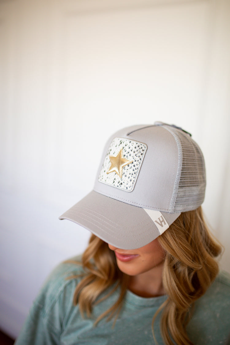 Grey Hat - Snake Patch Gold Star Logo - Southern Belle Boutique