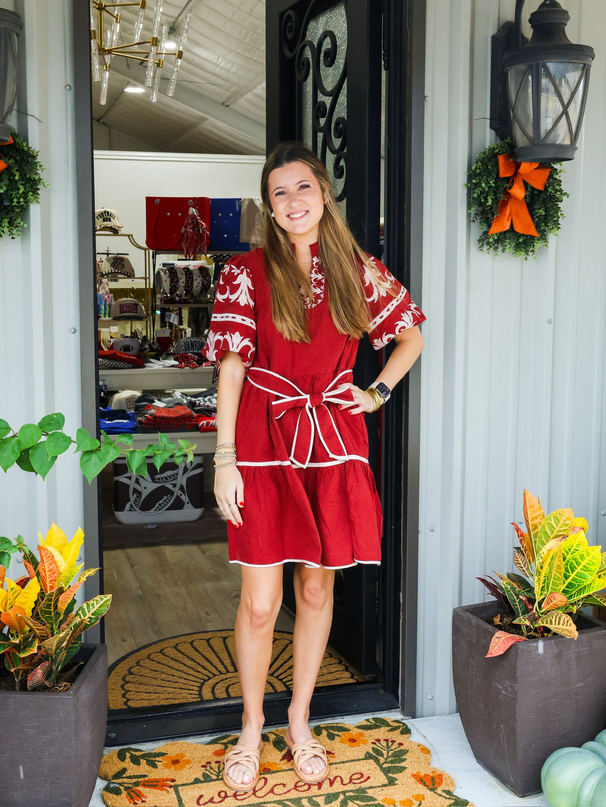 Garnet Embroidered Tiered Mini Dress