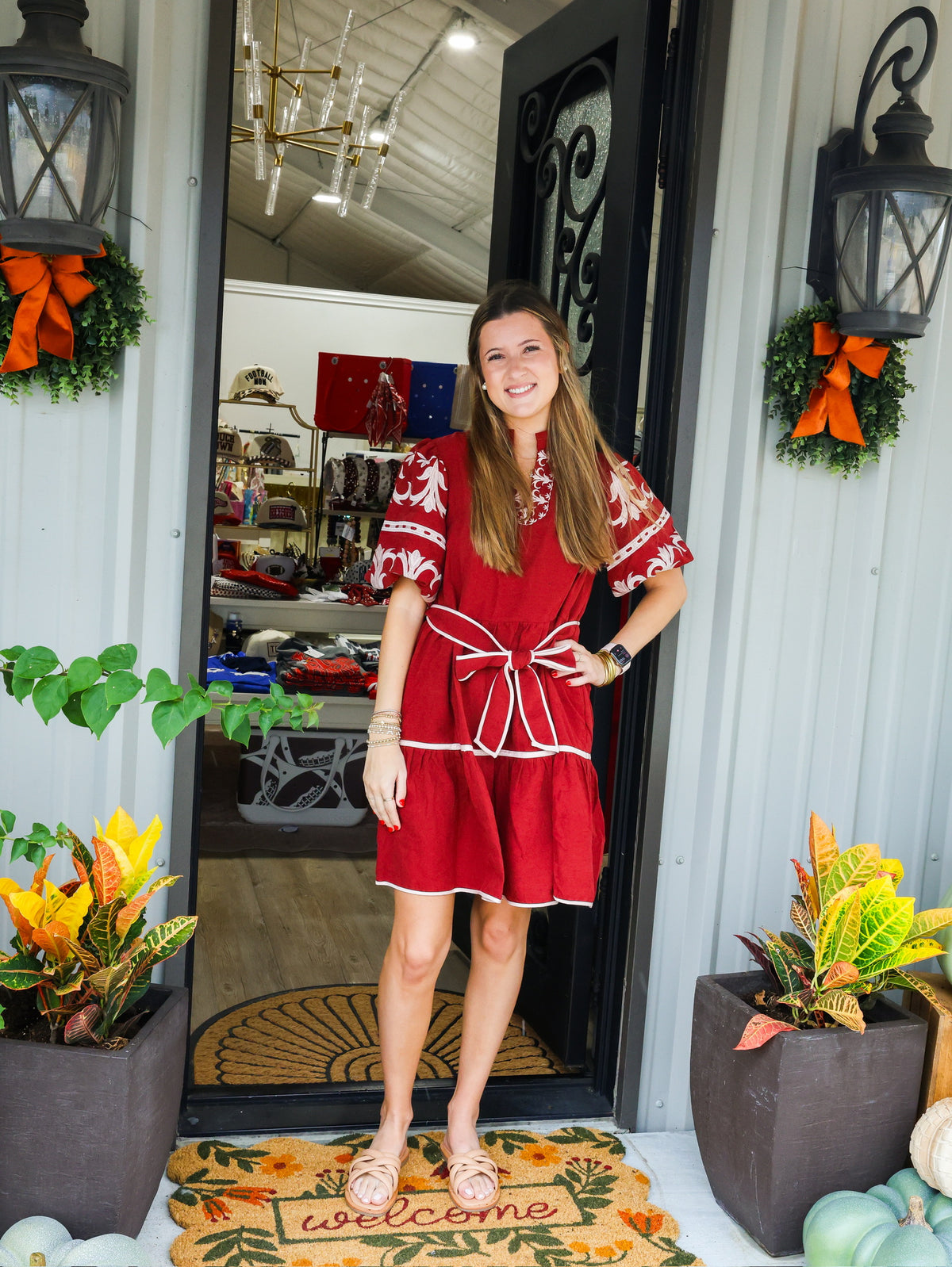 Garnet Embroidered Tiered Mini Dress
