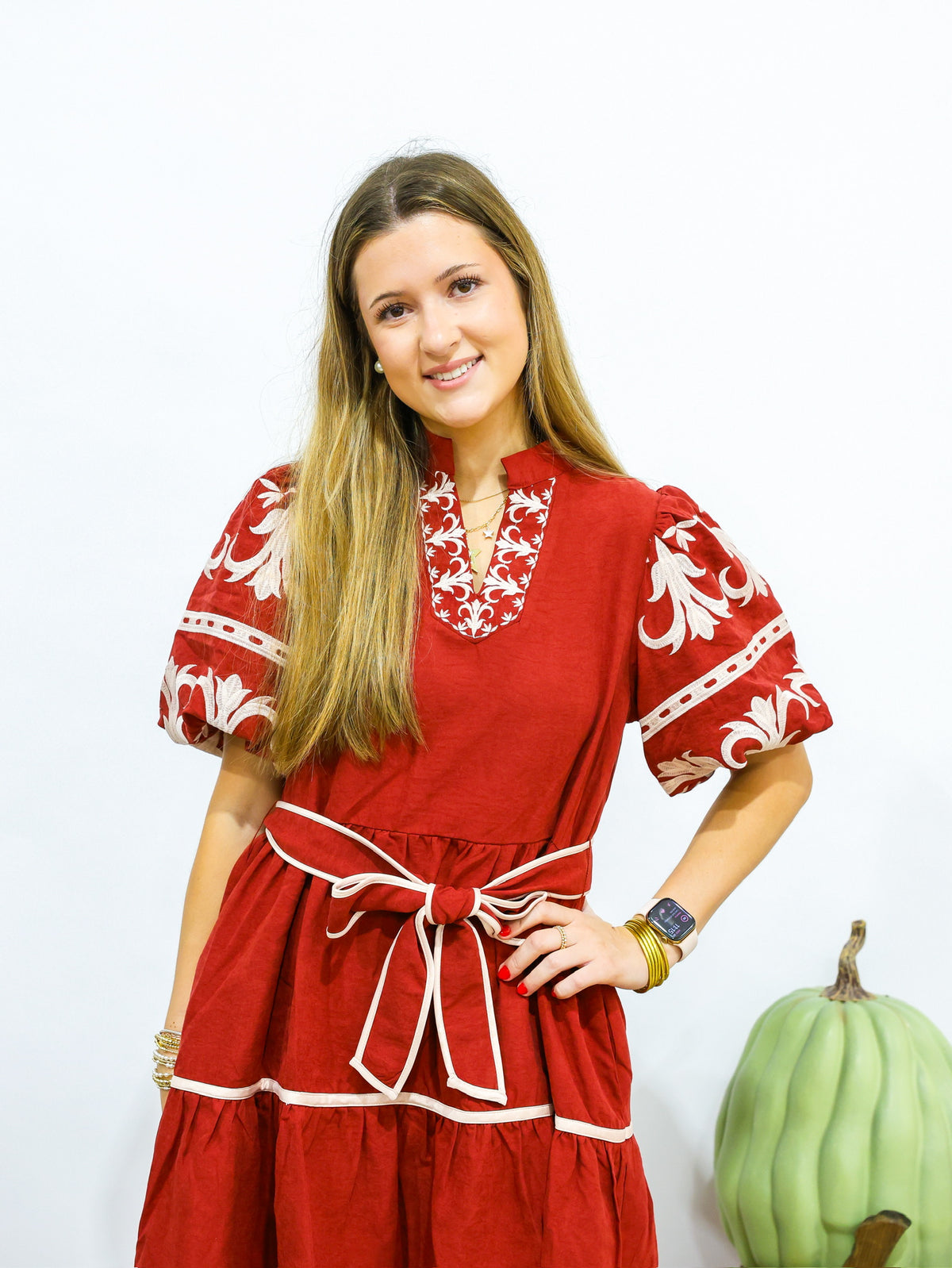 Garnet Embroidered Tiered Mini Dress