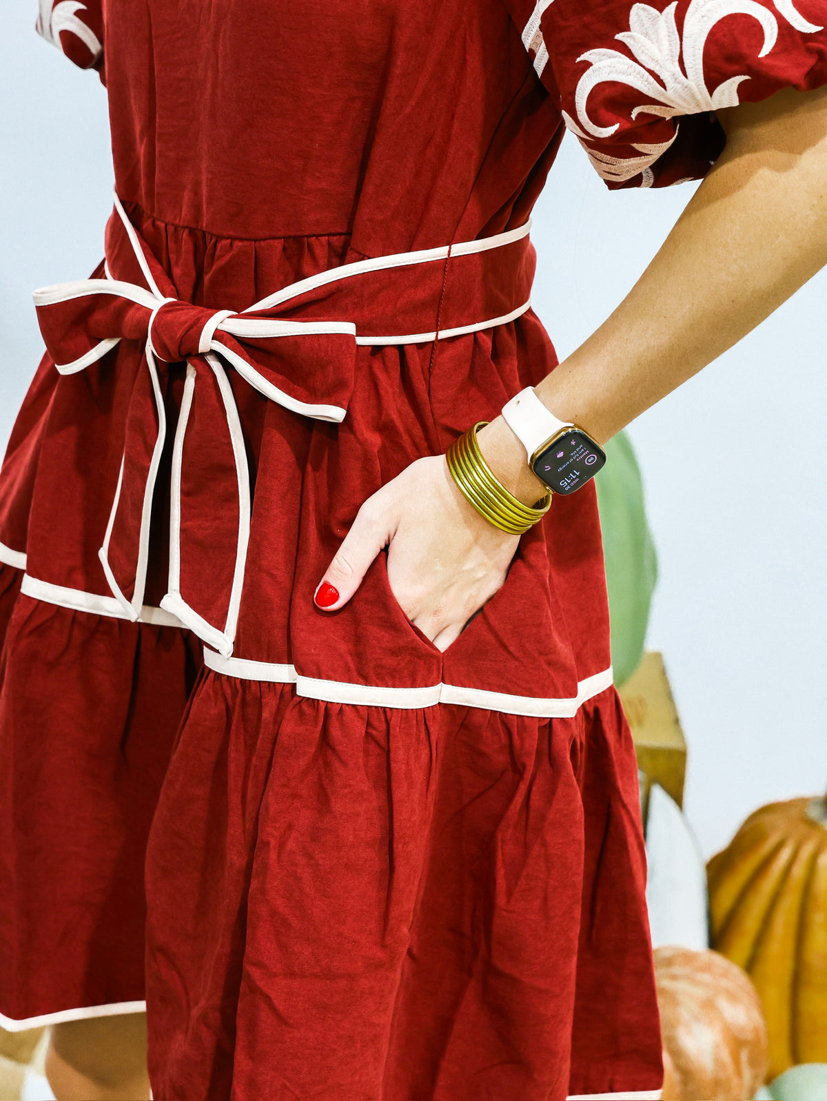 Garnet Embroidered Tiered Mini Dress