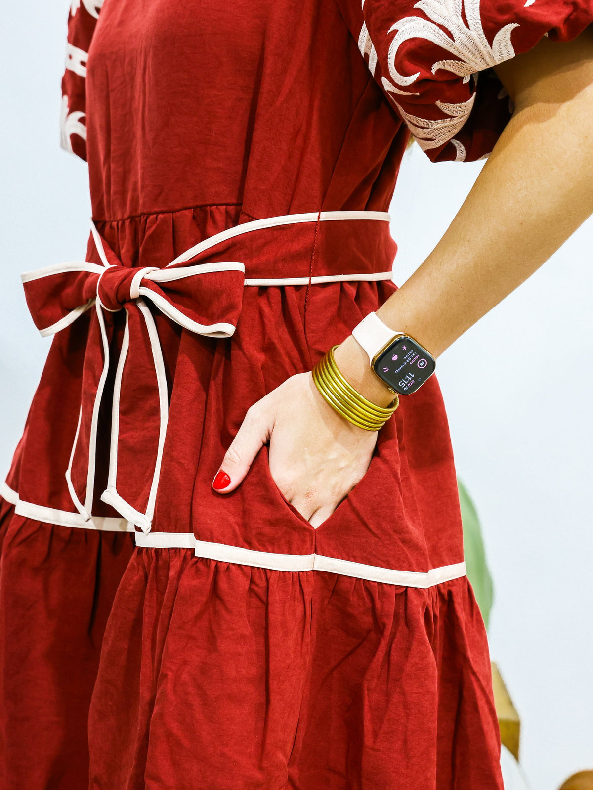Garnet Embroidered Tiered Mini Dress