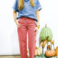 Tummy Control Mid Rise Straight Raw Hem Jeans - Rust