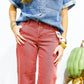 Tummy Control Mid Rise Straight Raw Hem Jeans - Rust