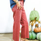 Tummy Control Mid Rise Straight Raw Hem Jeans - Rust