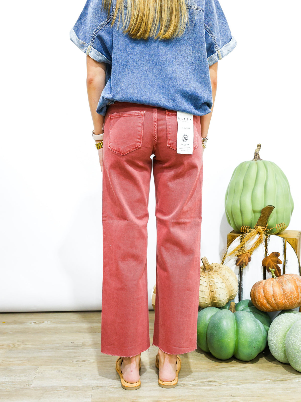 Tummy Control Mid Rise Straight Raw Hem Jeans - Rust