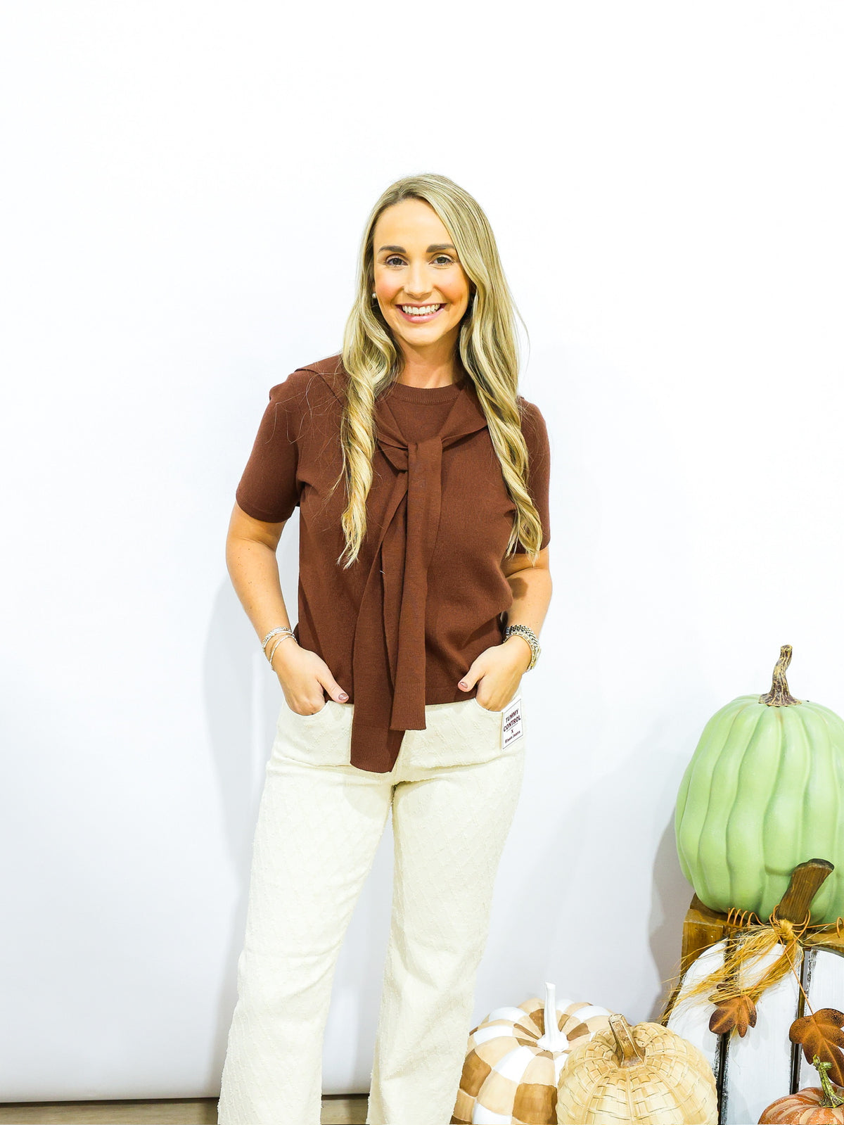 Layered Shoulder Tie Sweater - Brown