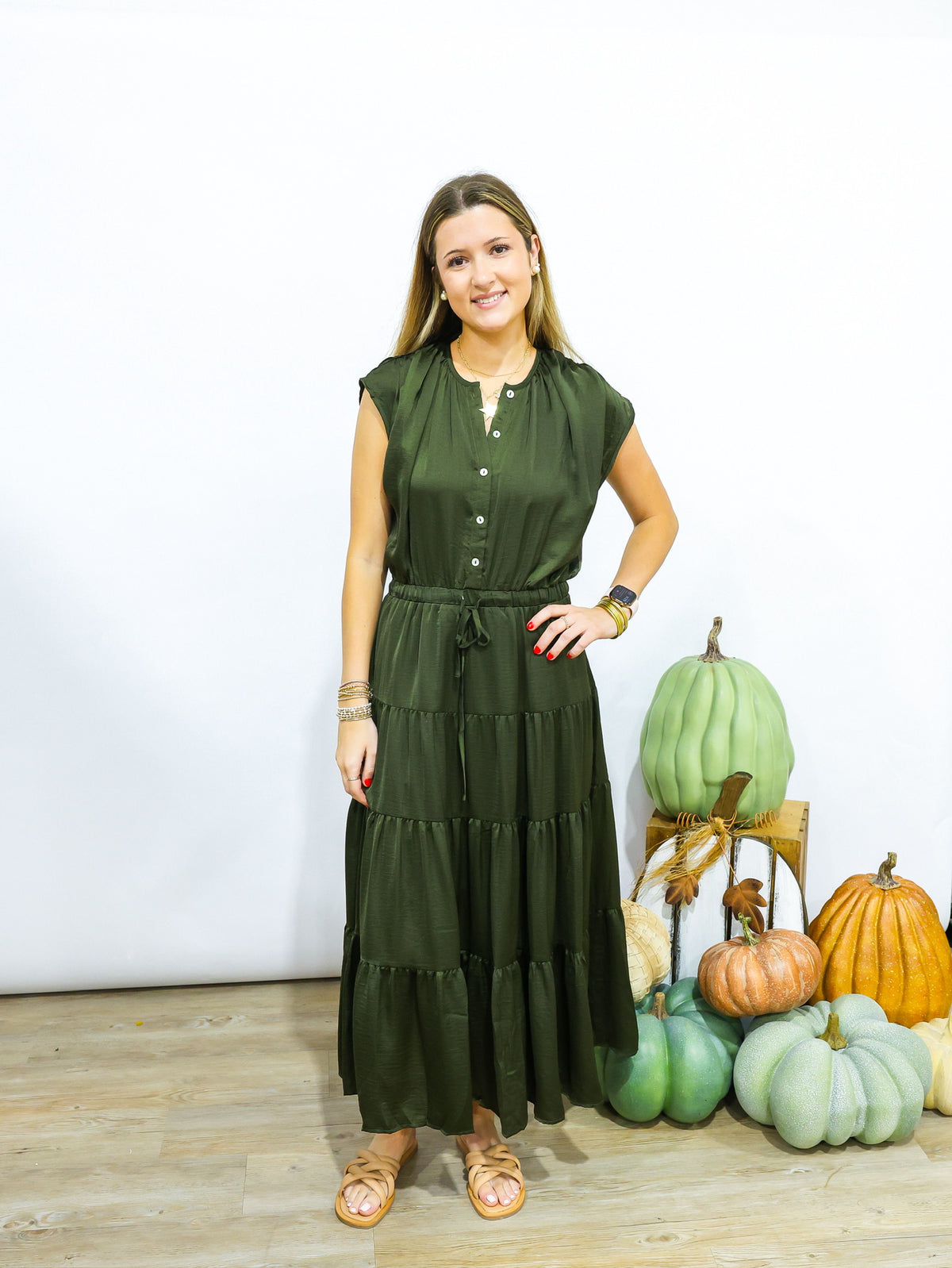 Olive Tiered Midi Dress