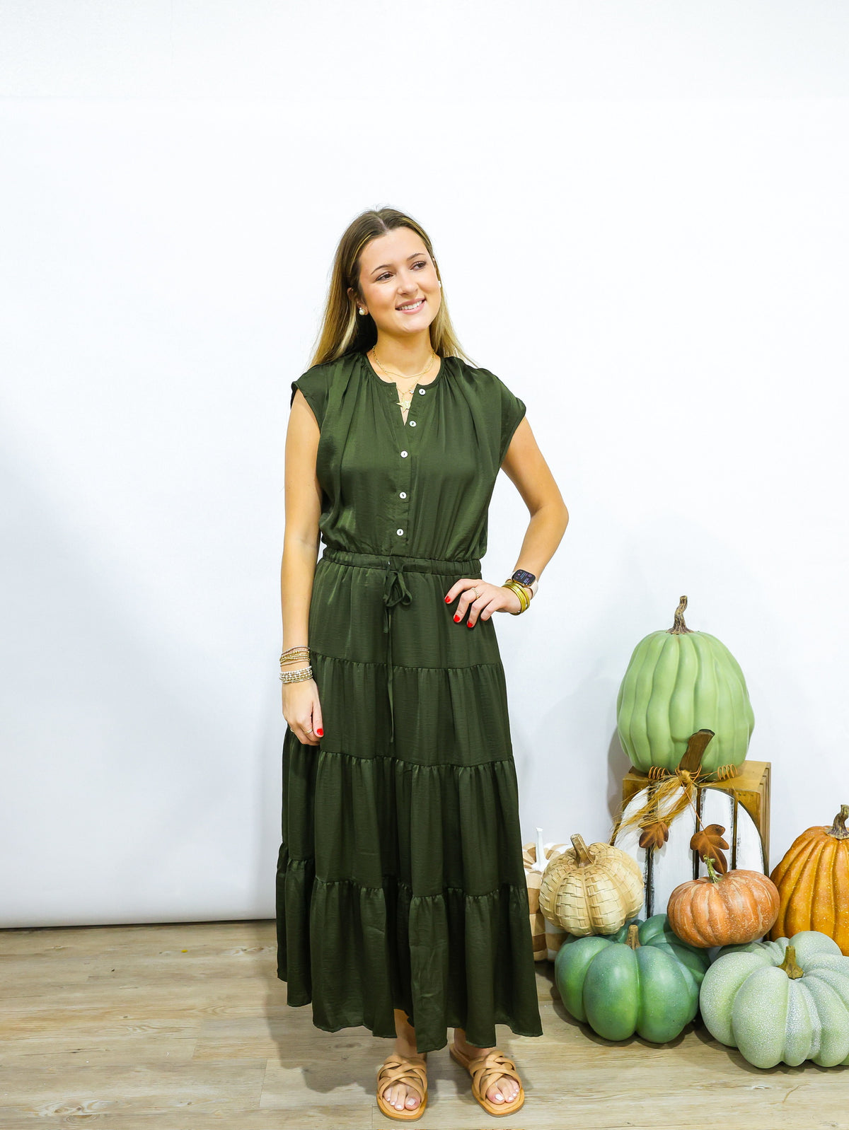 Olive Tiered Midi Dress