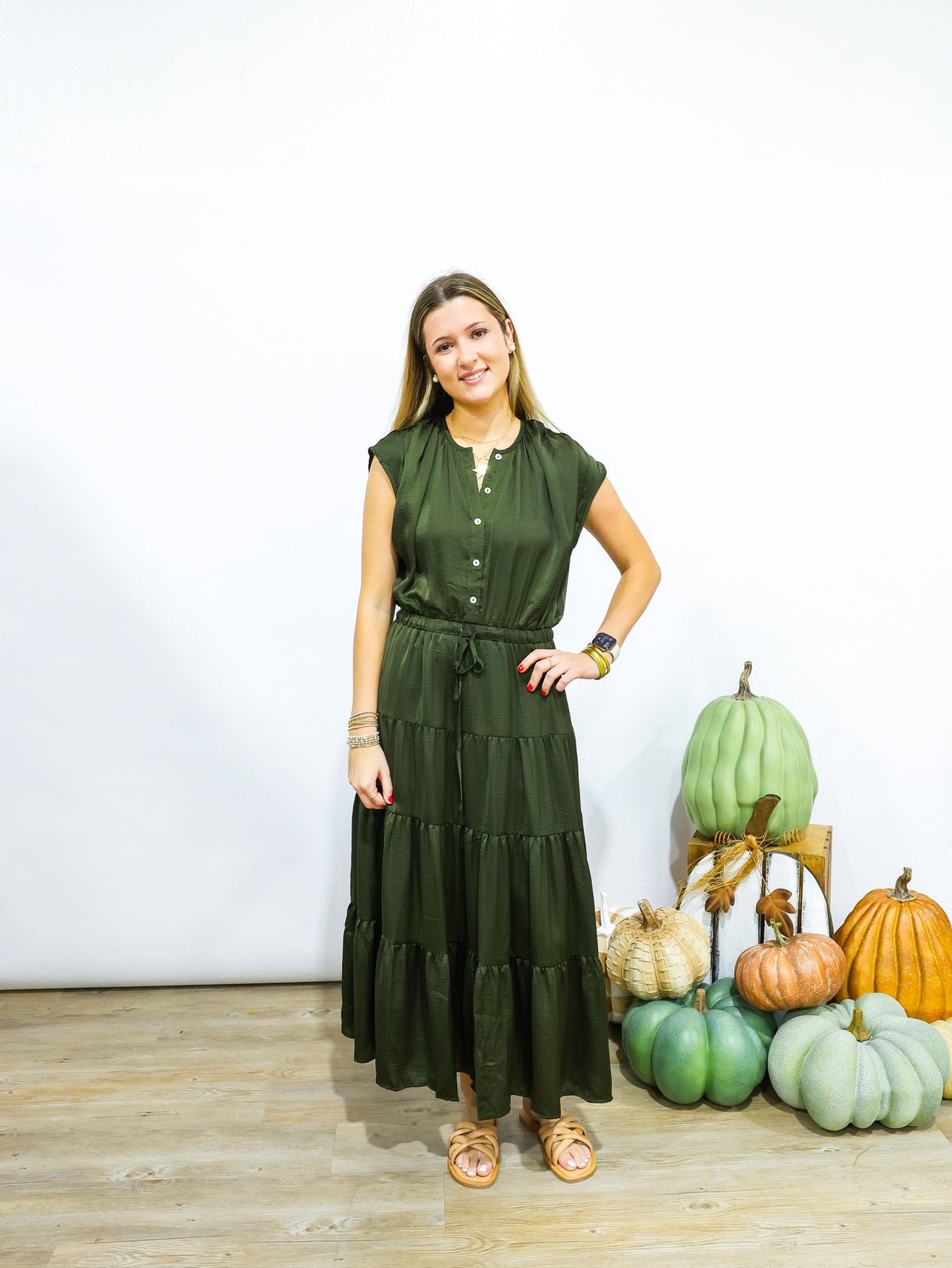 Olive Tiered Midi Dress