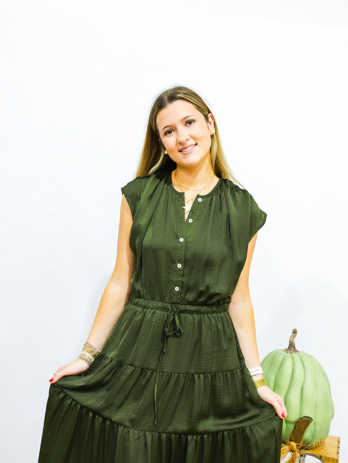 Olive Tiered Midi Dress