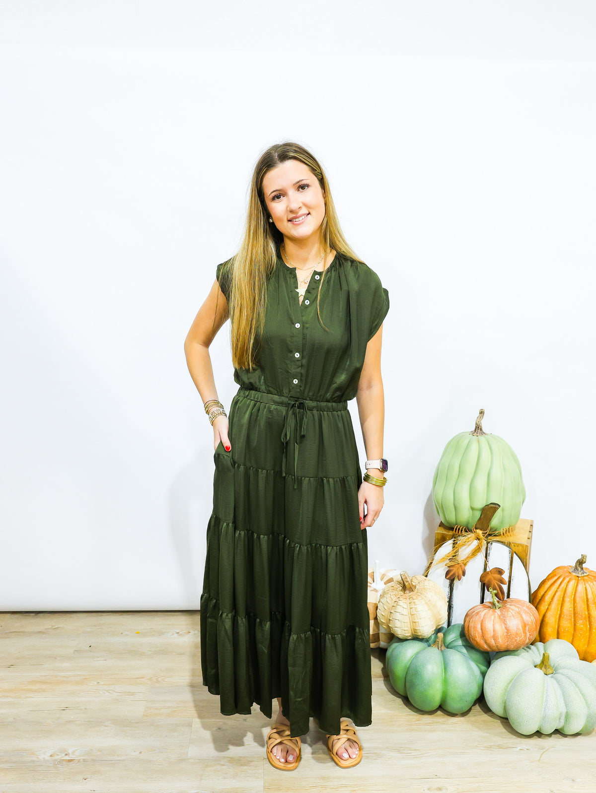 Olive Tiered Midi Dress