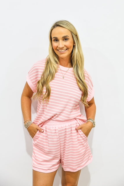 Pink Striped Short Set