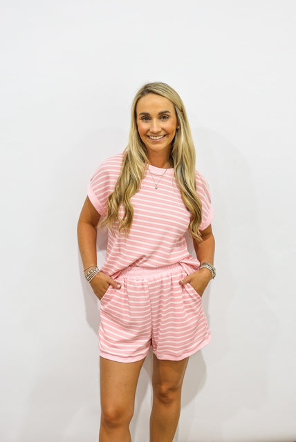 Pink Striped Short Set
