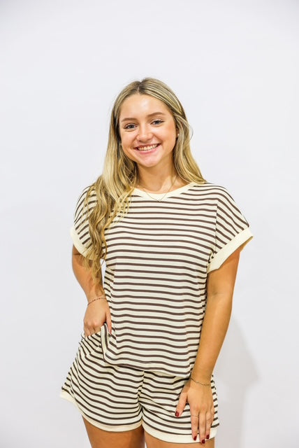 Khaki Striped Short Set