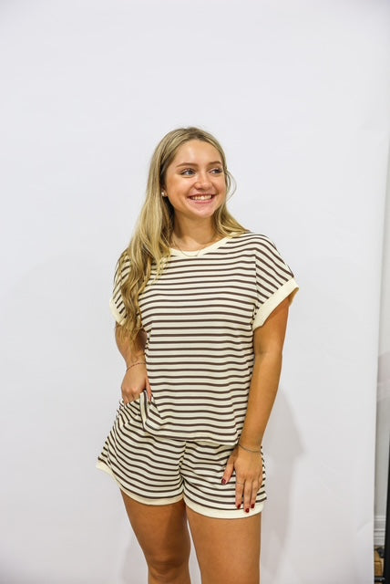 Khaki Striped Short Set