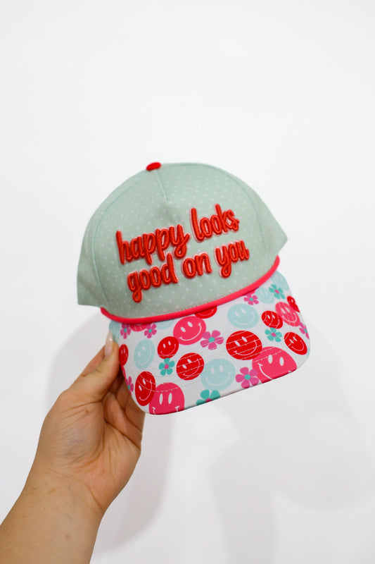 Happy Looks Good on You Emb Trucker Hat - Southern Belle Boutique