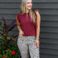 North Ruffle Trimmed Sleeve Slub Tank - Merlot