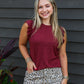 North Ruffle Trimmed Sleeve Slub Tank - Merlot